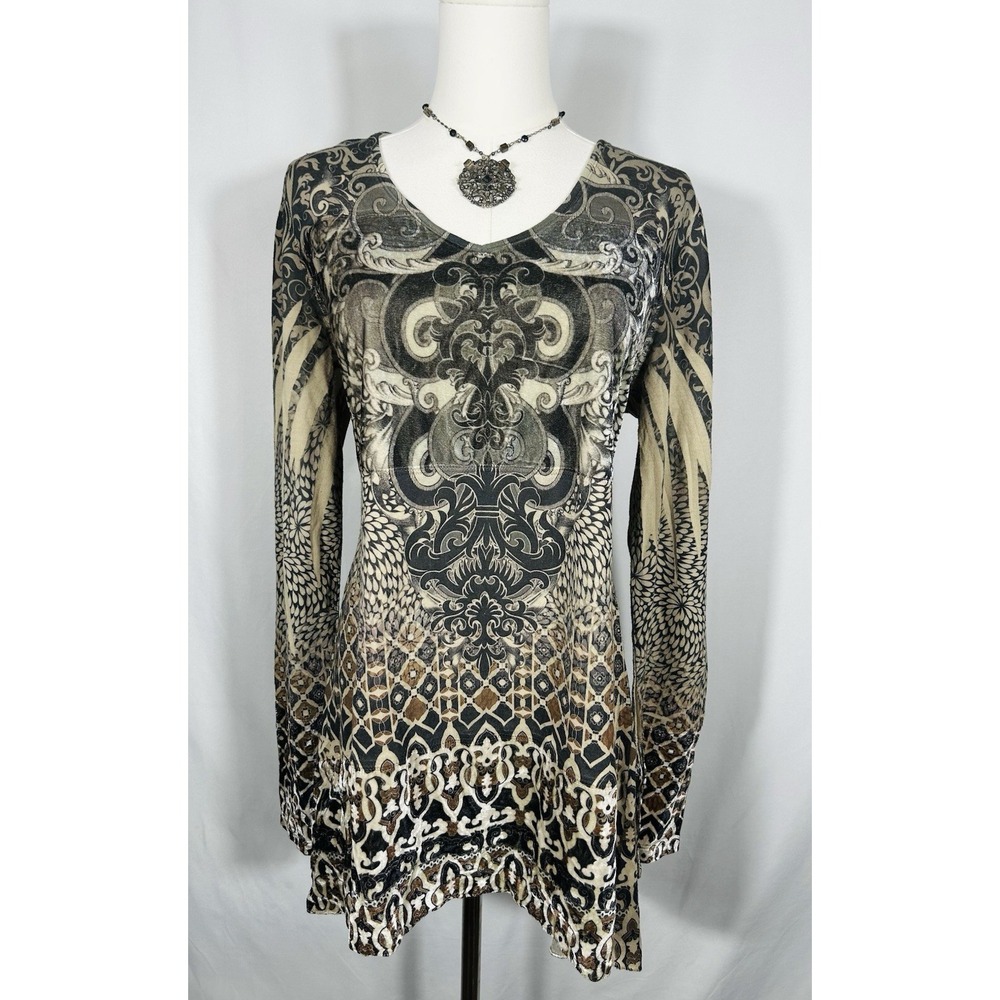Women's Y2K Tunic Top Size L Brown / Black Earthy Fairy Grunge Whimsigoth Indie